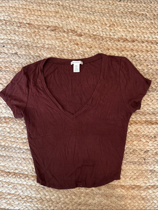 a new day Tops - a new day Brown Ribbed V-Neck Short Sleeve Top